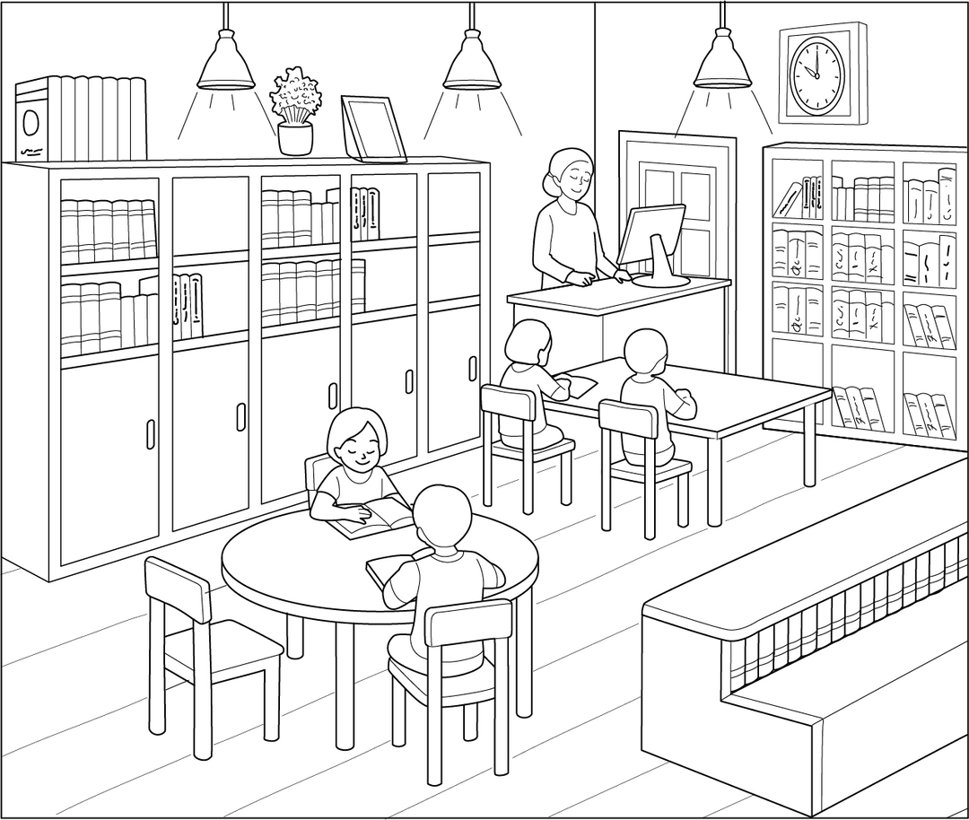 Library Colorable Button Library Coloring Page – Free Printable PDF for Kids