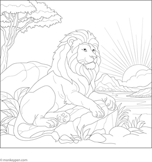 Lion at Sunset Coloring Page