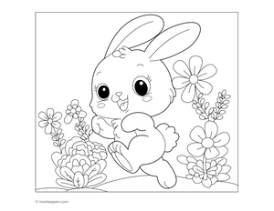 Rabbit in Flower Garden Coloring Page  – fun and educational printable for children