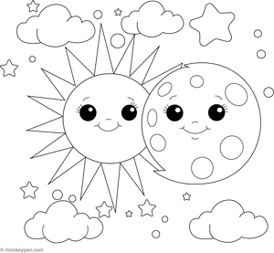 Sun And Moon Coloring Page  – fun and educational printable for children