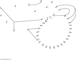Free printable dot-to-dot worksheet of a cartoon whistle with loop, ready to connect and color.