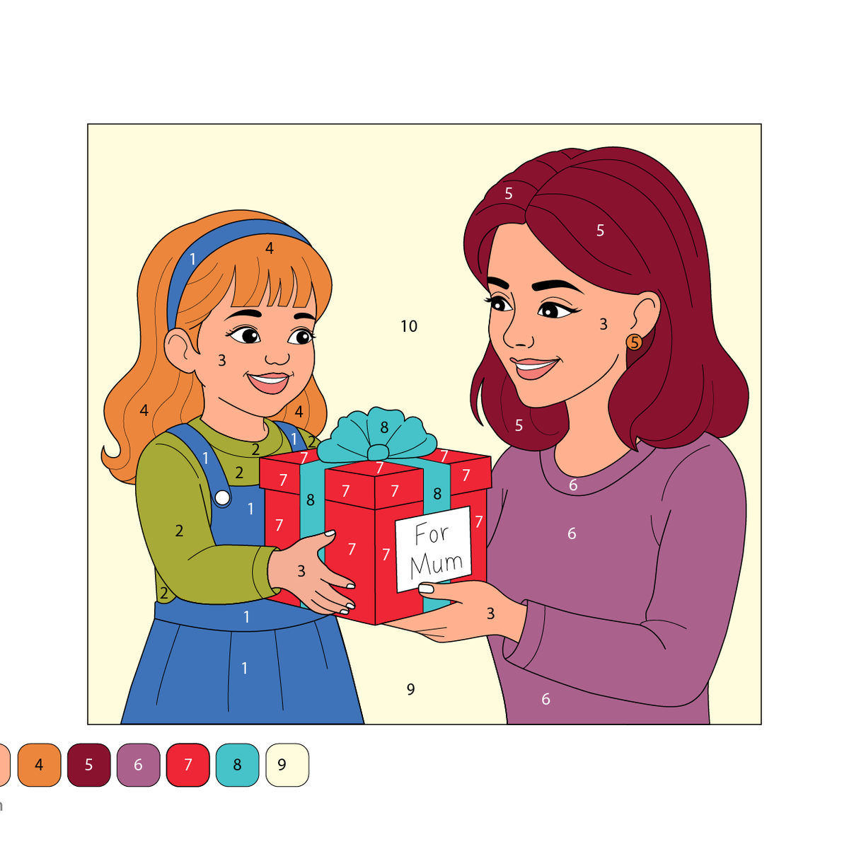 Girl Gifting Mother – Color by Number Printable PDF