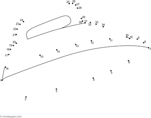 Child-friendly dot-to-dot worksheet of a cartoon electric iron with cord for connecting and coloring.