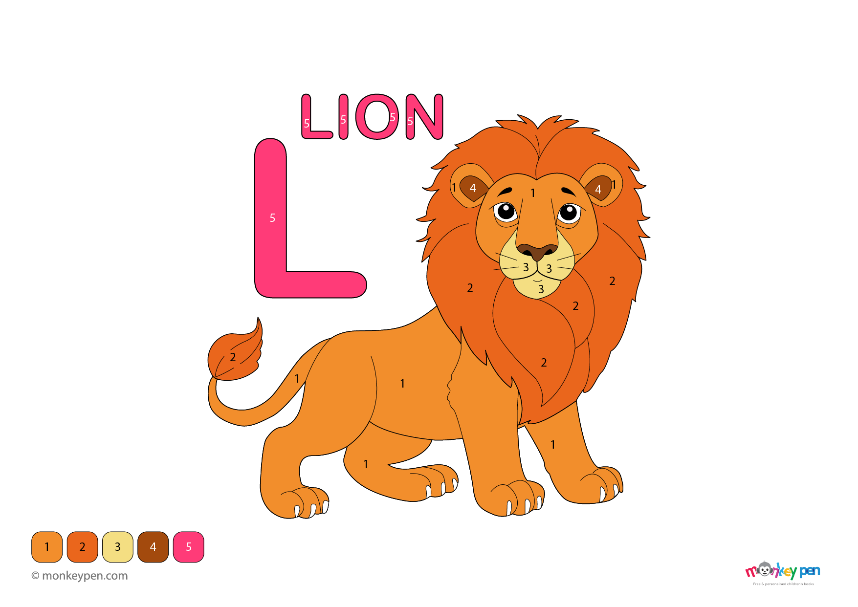 Color By Math Lion Lion | Printable Color by Number Worksheets for Kids