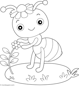 Ant Wearing Flower Hat Coloring Page