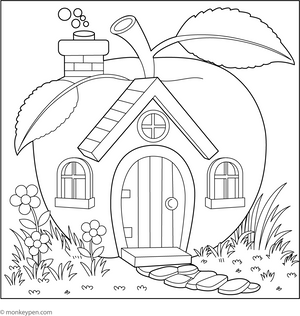 Apple House Coloring Page