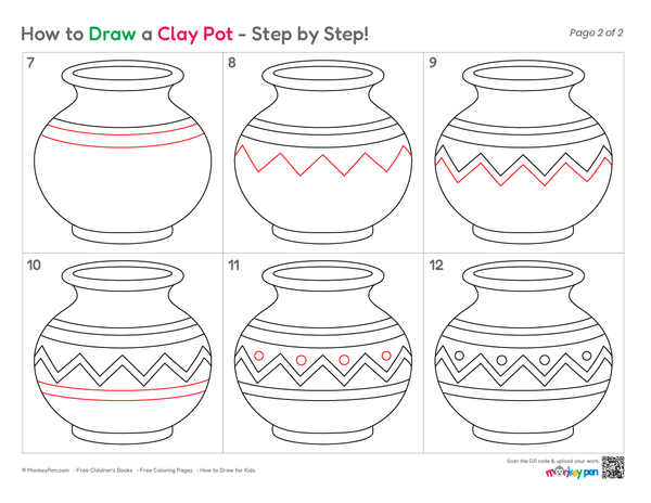 Cute clay pot drawing for kids and beginner artists.