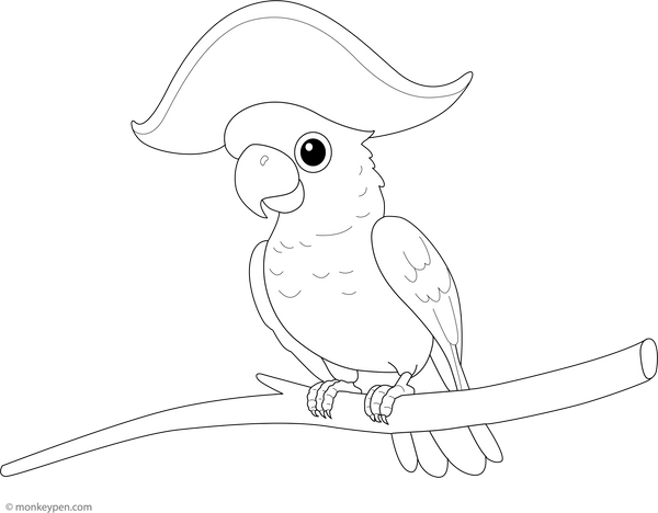 Cockatoo with a Pirate Hat Coloring Page – fun and educational printable for children