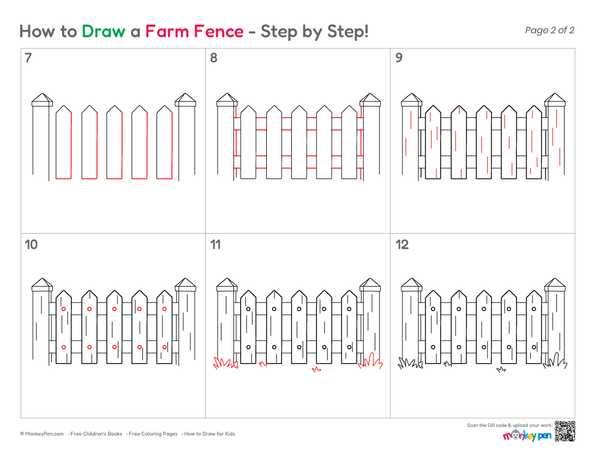 Simple wooden fence sketch for kids and beginner artists.