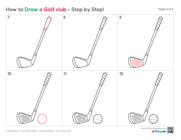 Easy golf club illustration for children learning to draw.