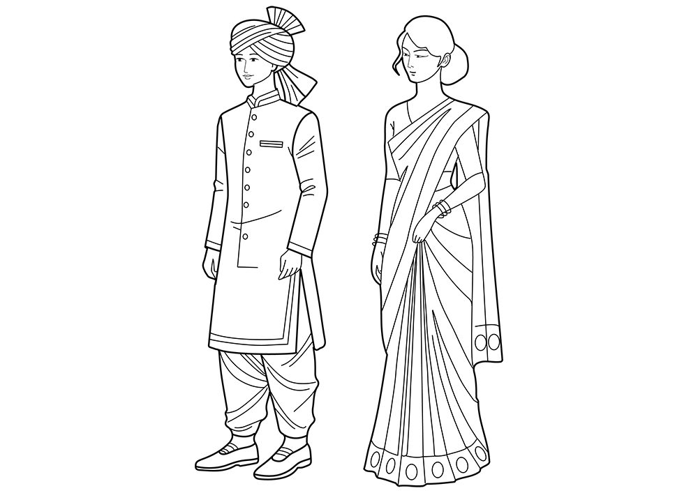 Indian Traditional Dress Coloring Page Indian Traditional Dress Coloring Page