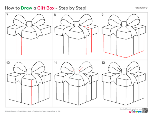 Cute gift box drawing for kids and beginner artists.