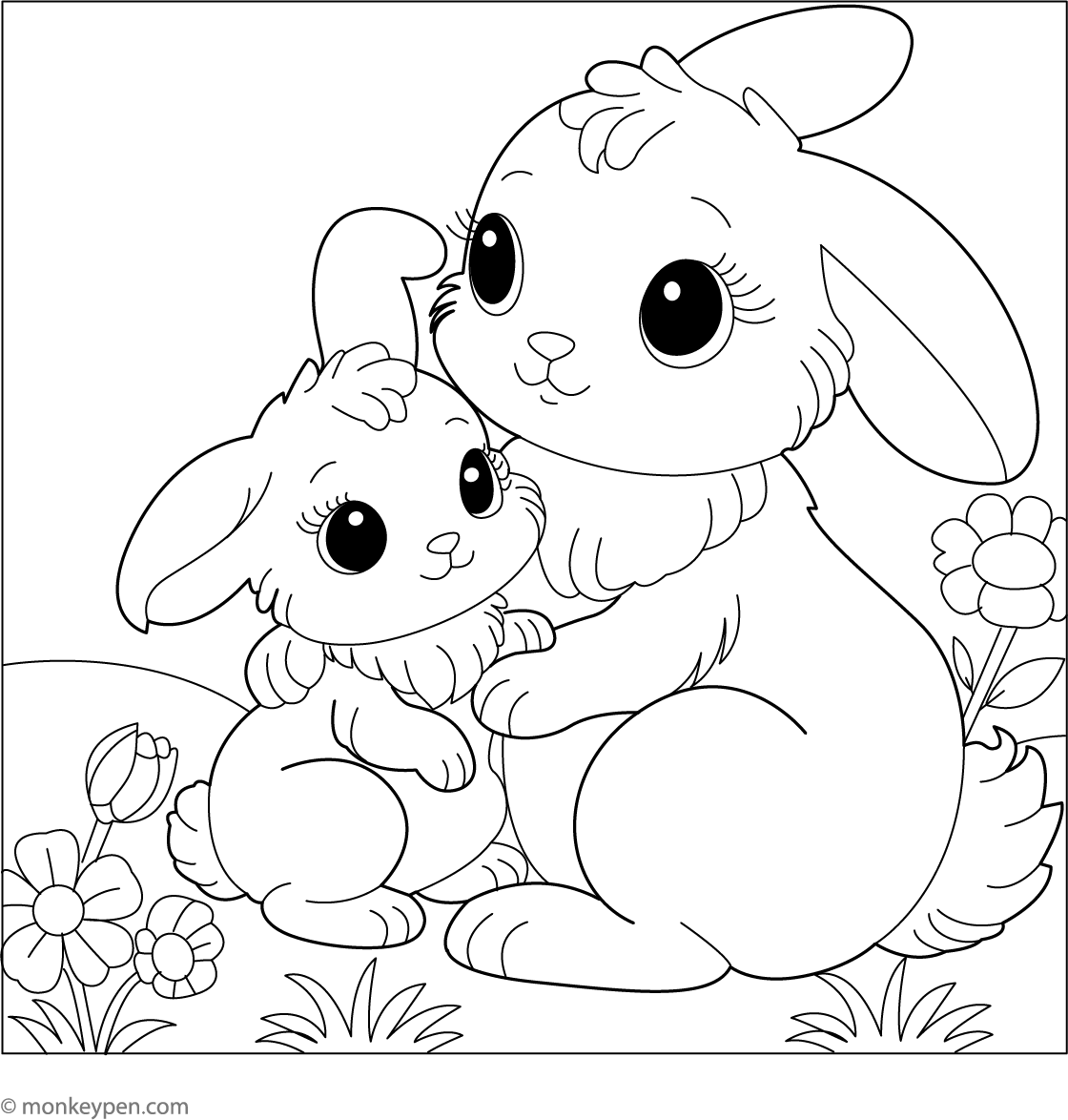 baby-rabbit-with-mom-coloring-page for Free Printable Pictures Of Bunny Rabbits Baby Rabbit With Mom Coloring Page for Free Printable Pictures Of Bunny Rabbits