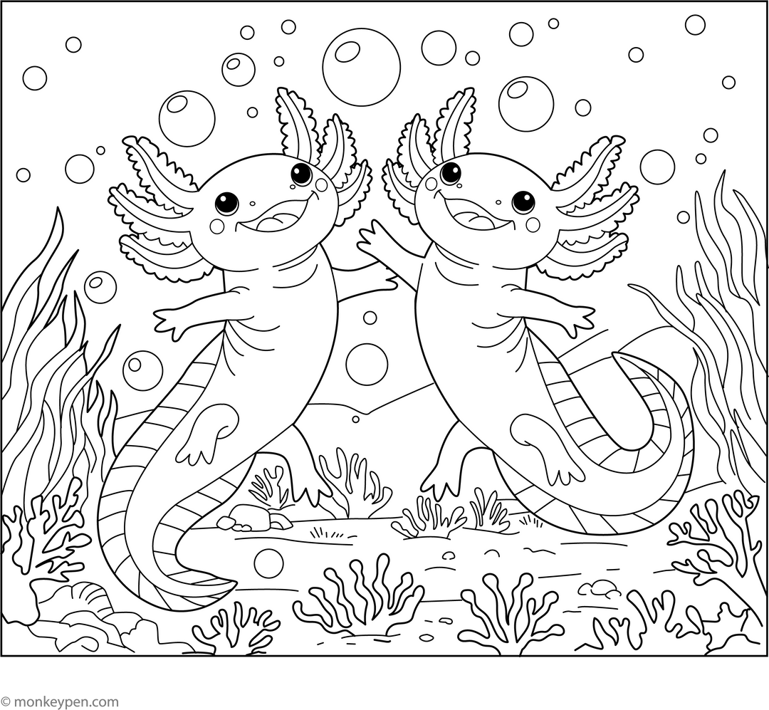 Dancing Axolotl Duo Coloring Page