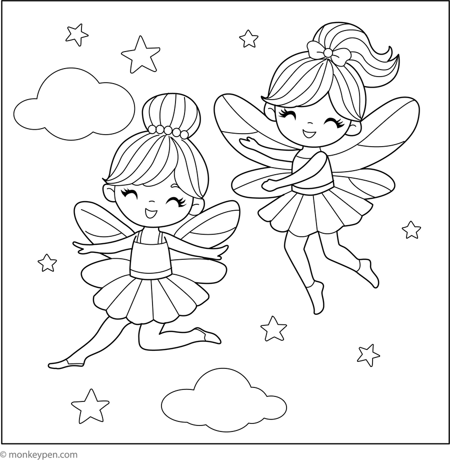 Free Fairies Coloring Page – Printable PDF for Kids Activity