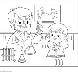 Scientist on Lab Coloring Page | Free Coloring Book for Children