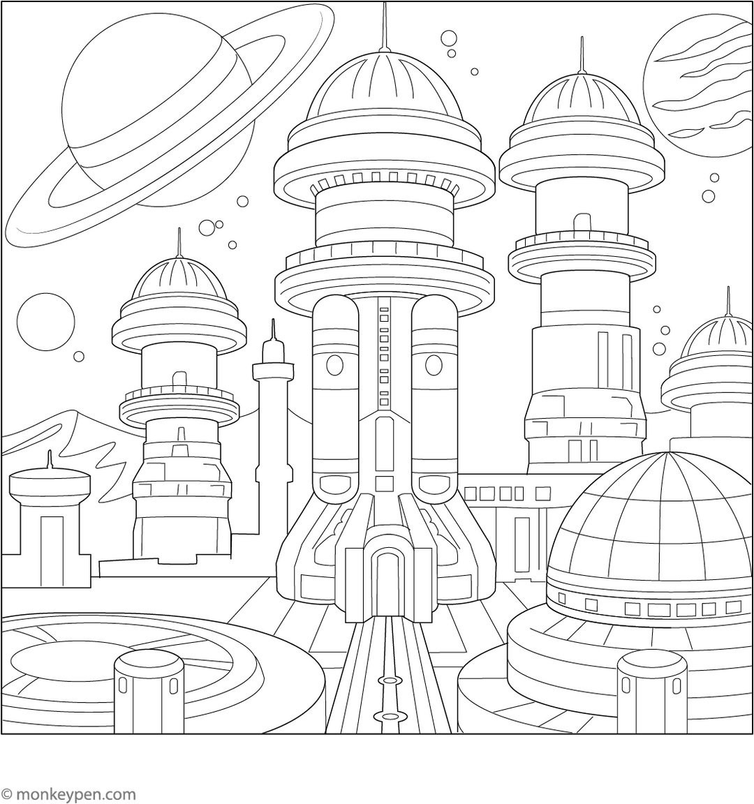 Space Stations And Colonies Coloring Page