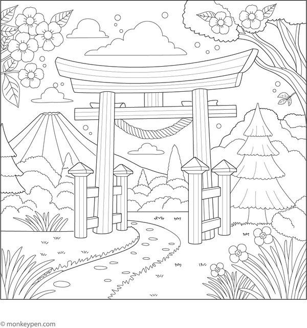 Torii Gate Coloring Page | Free Coloring Pages
