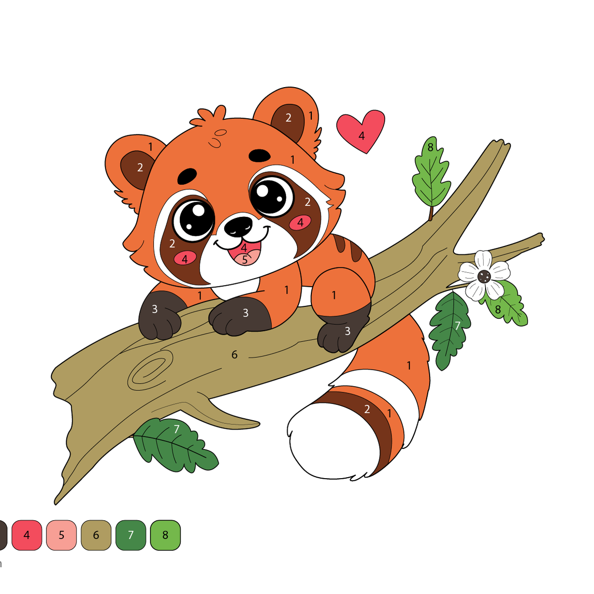 Red Panda Color by Number – Forest Printable for Kids