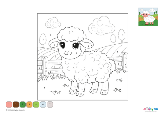 Sheep in a Pasture Color by Number – Farm Scene Fun