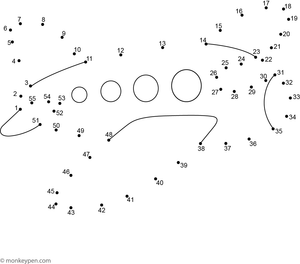 Dot-to-dot image illustrating a cartoon airplane with wings and tail, ready to be colored after tracing