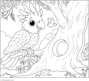 Cockatoo on a Tree Hollow Coloring Page – fun and educational printable for children