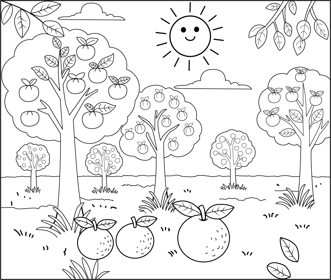 Fruit Trees And Orchards Coloring Page Fruit trees and orchards coloring page