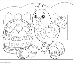 Chicken with Basket of Eggs Coloring Page