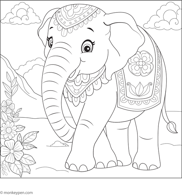 Decorated Elephant Coloring Page