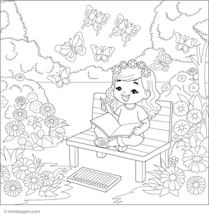 Girl and Butterflies Coloring Page – fun and educational printable for children