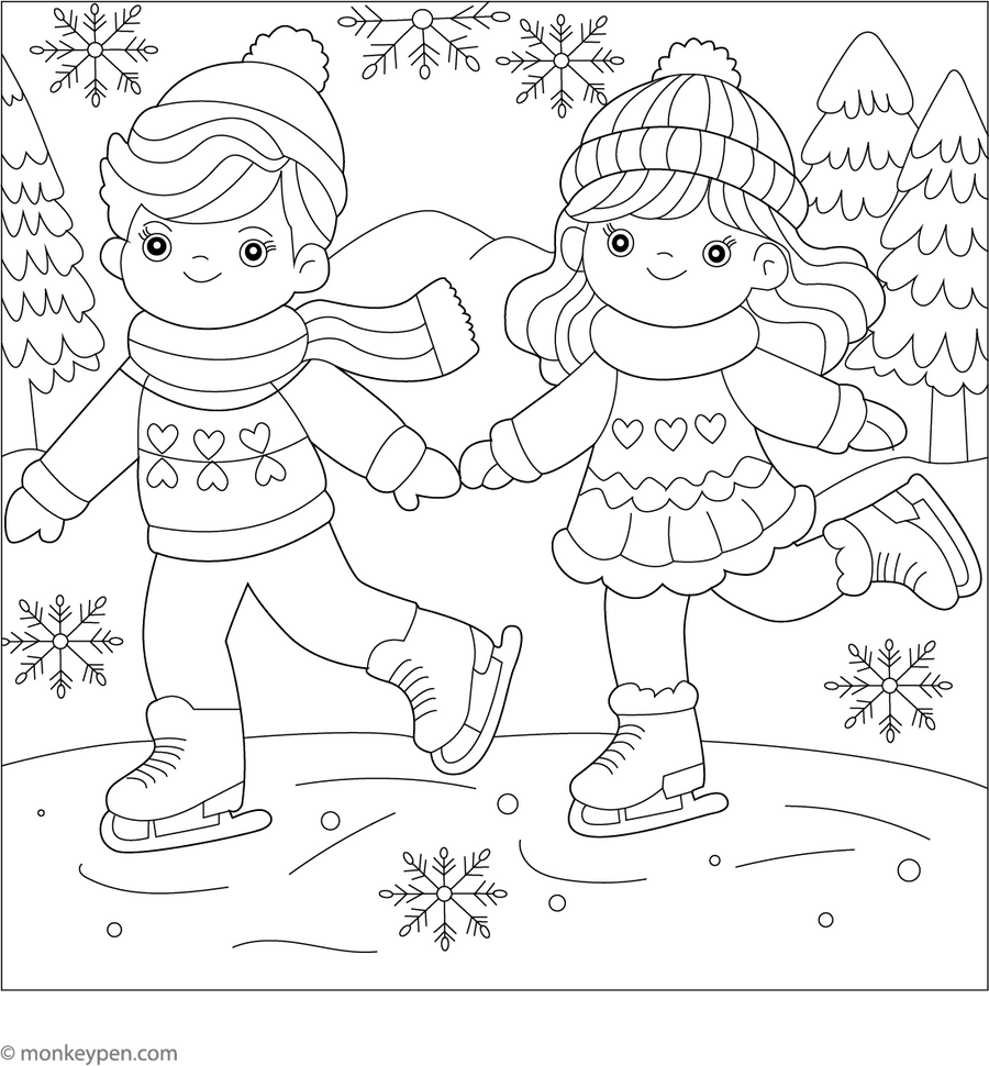 Ice Skating Drawing.pdf Ice Skating Coloring Page – Free PDF for Kids to Print