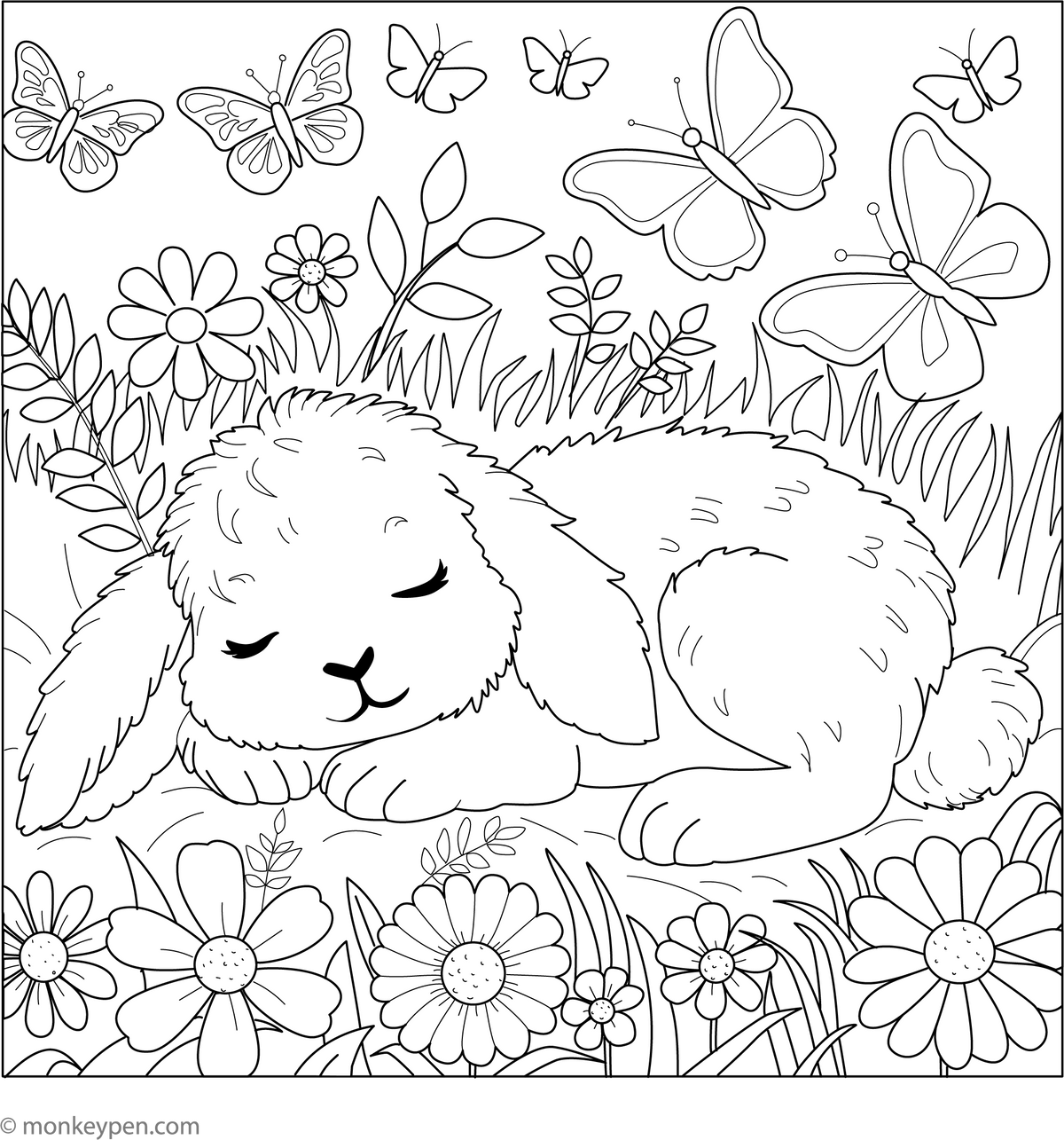 Sleeping Rabbit Coloring Page - Free Printable PDF