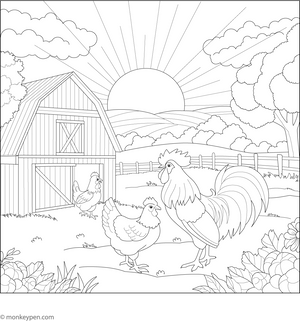Sunrise on the Farm Coloring Page – fun and educational printable for children