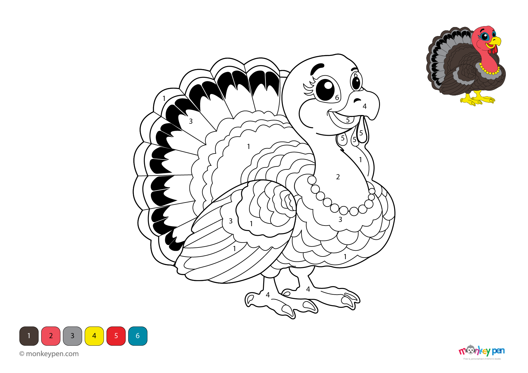 Turkey Color Fun Turkey Color by Number – Thanksgiving Fun for Preschoolers