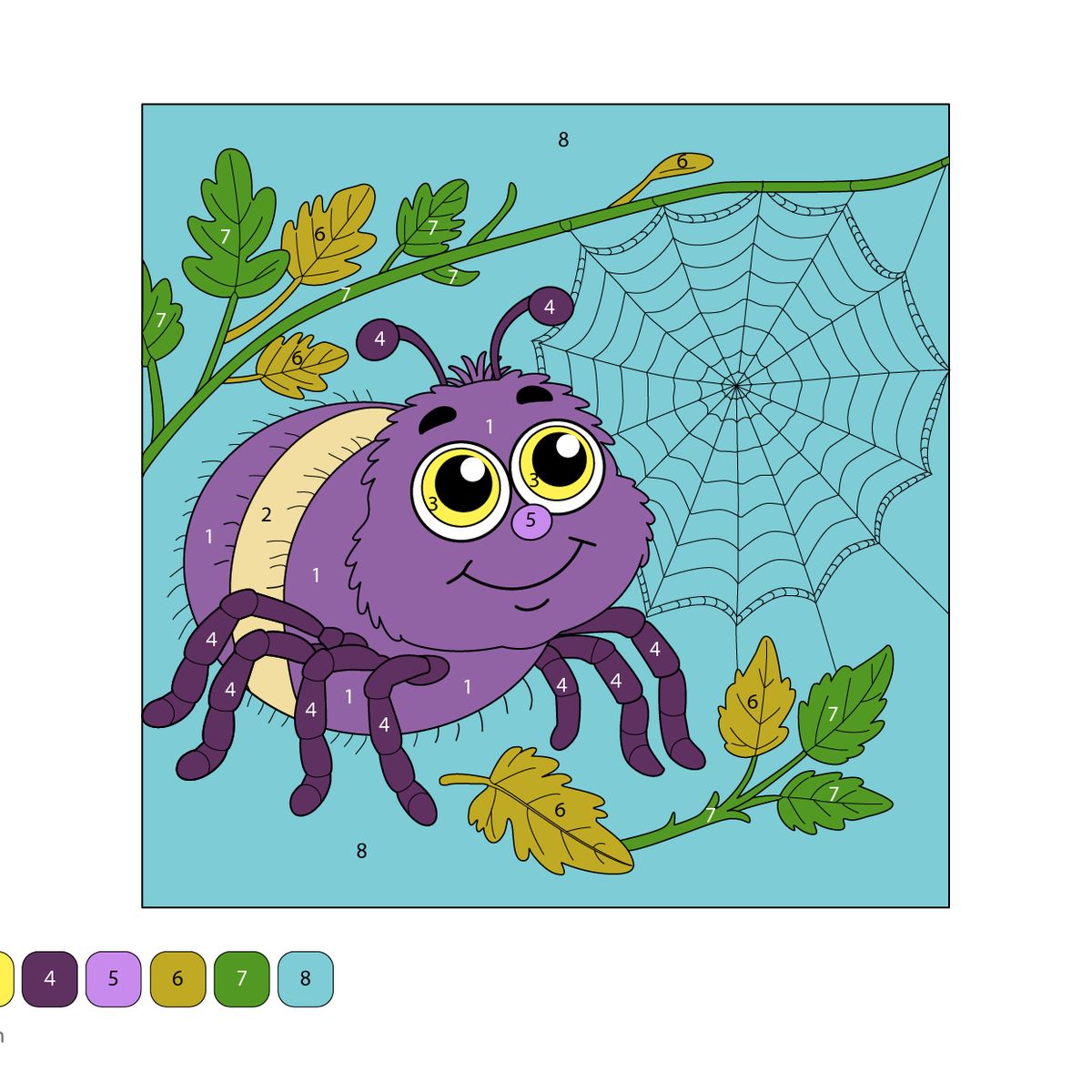 Cartoon Spider Color by Number – Free Printable for Kids