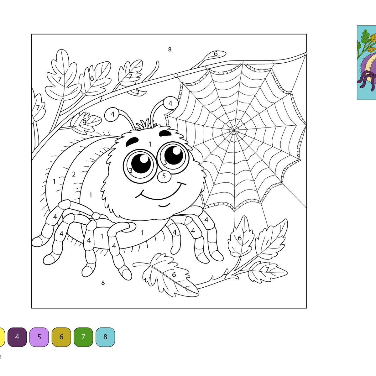 Cartoon Spider Color by Number – Free Printable for Kids
