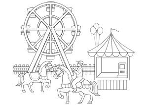 Carnival Games And Rides coloring page – transportation-themed printable for kids