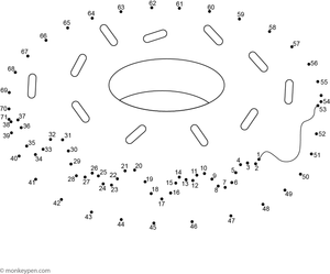 Dot-to-dot worksheet featuring a frosted donut with icing drips and sprinkles, designed for children to trace and color. 