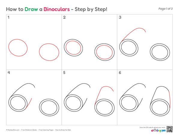 Easy binoculars outline drawing for kids
