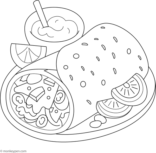 Burrito Coloring Page – fun and educational printable for children