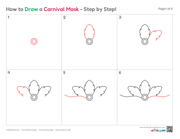Easy carnival mask drawing for children