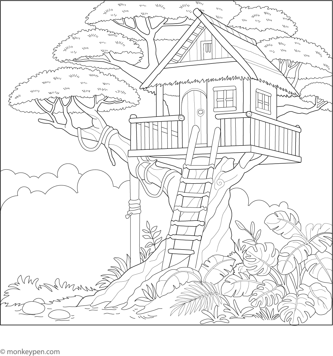 Tree House Drawing For Kids