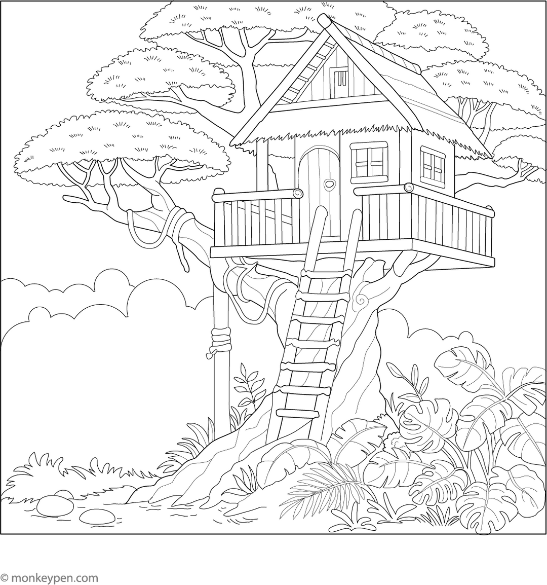 Forest Tree House Coloring Page