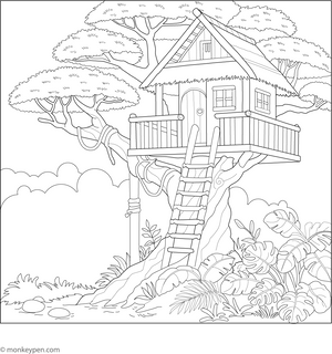 Forest Tree House Coloring Page – fun and educational printable for children