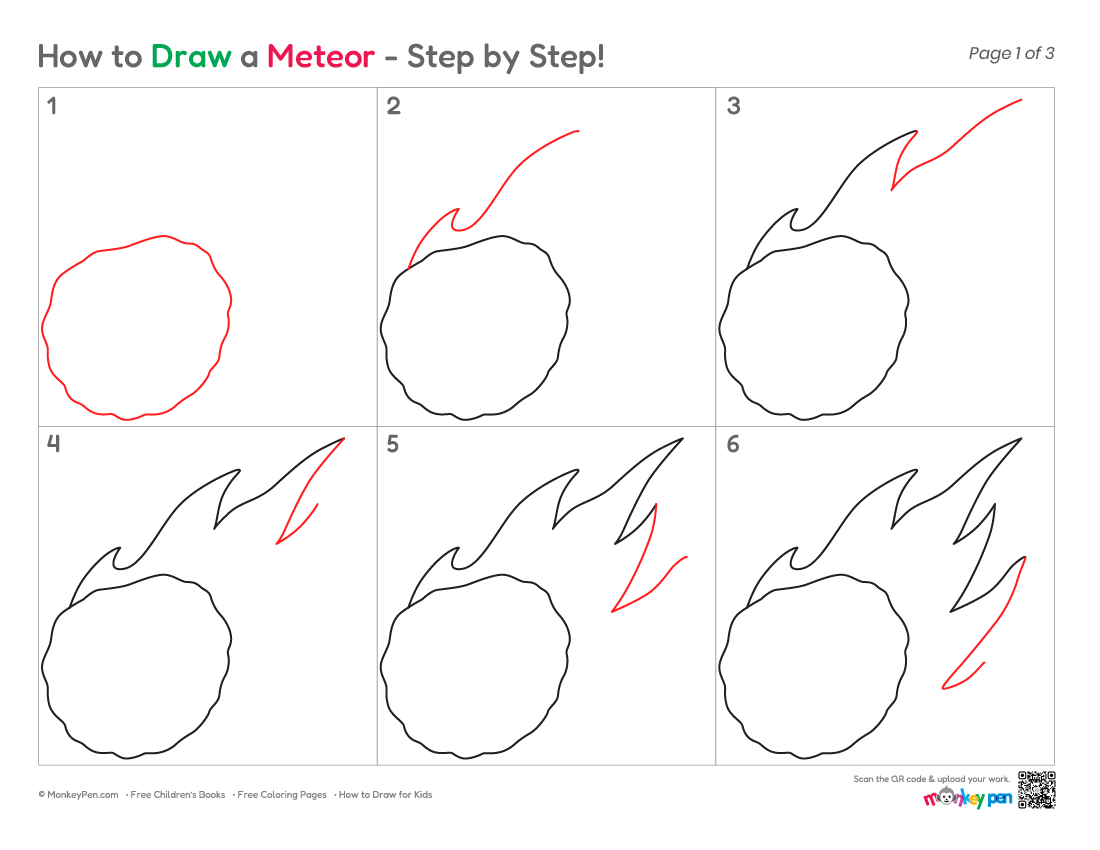 Simple Draw Meteor How to Draw a Meteor – Easy Step-by-Step Space Drawing for Kids