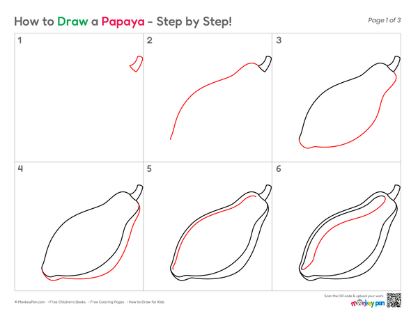 How to Draw a Papaya – Easy Step-by-Step Fruit Drawing for Kids