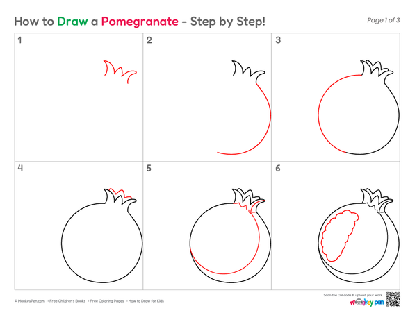 How to Draw a Pomegranate – Easy Step-by-Step Fruit Drawing for Kids