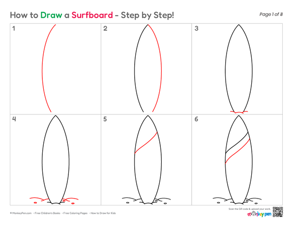 How to Draw a Surfboard – Step-by-Step Beach Drawing for Kids