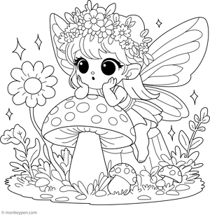 Mushroom Fairy Coloring Page