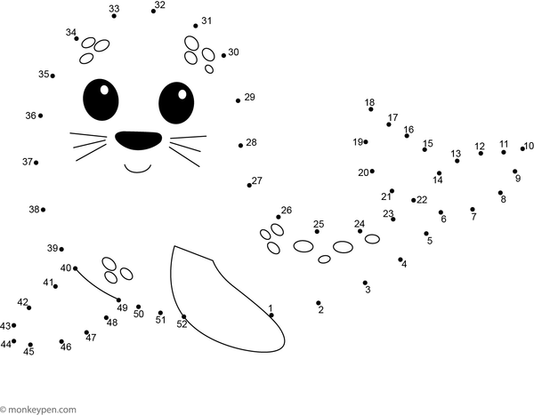 Connect-the-dots illustration of a smiling seal resting on its flippers, suitable for children to trace and color with ocean-themed colors.